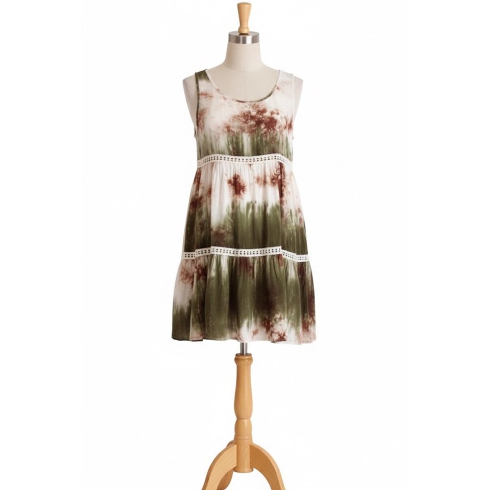 NWT Green Tie Dyed Voile & Lace Mini Slip Dress | Ethereal Grunge Boho Coastal M - Picture 2 of 7